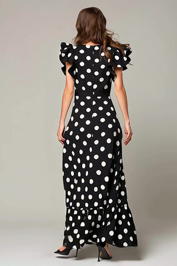 Noir Blanc Dot Une Ligne Longue Formelle Avec Volants